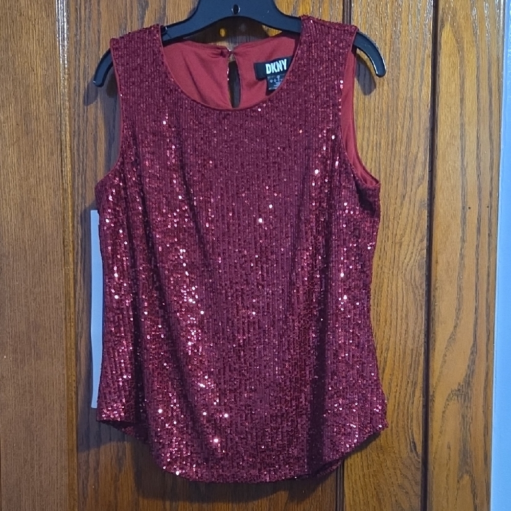 DKNY Burgundy Sequin Sleeveless Blouse